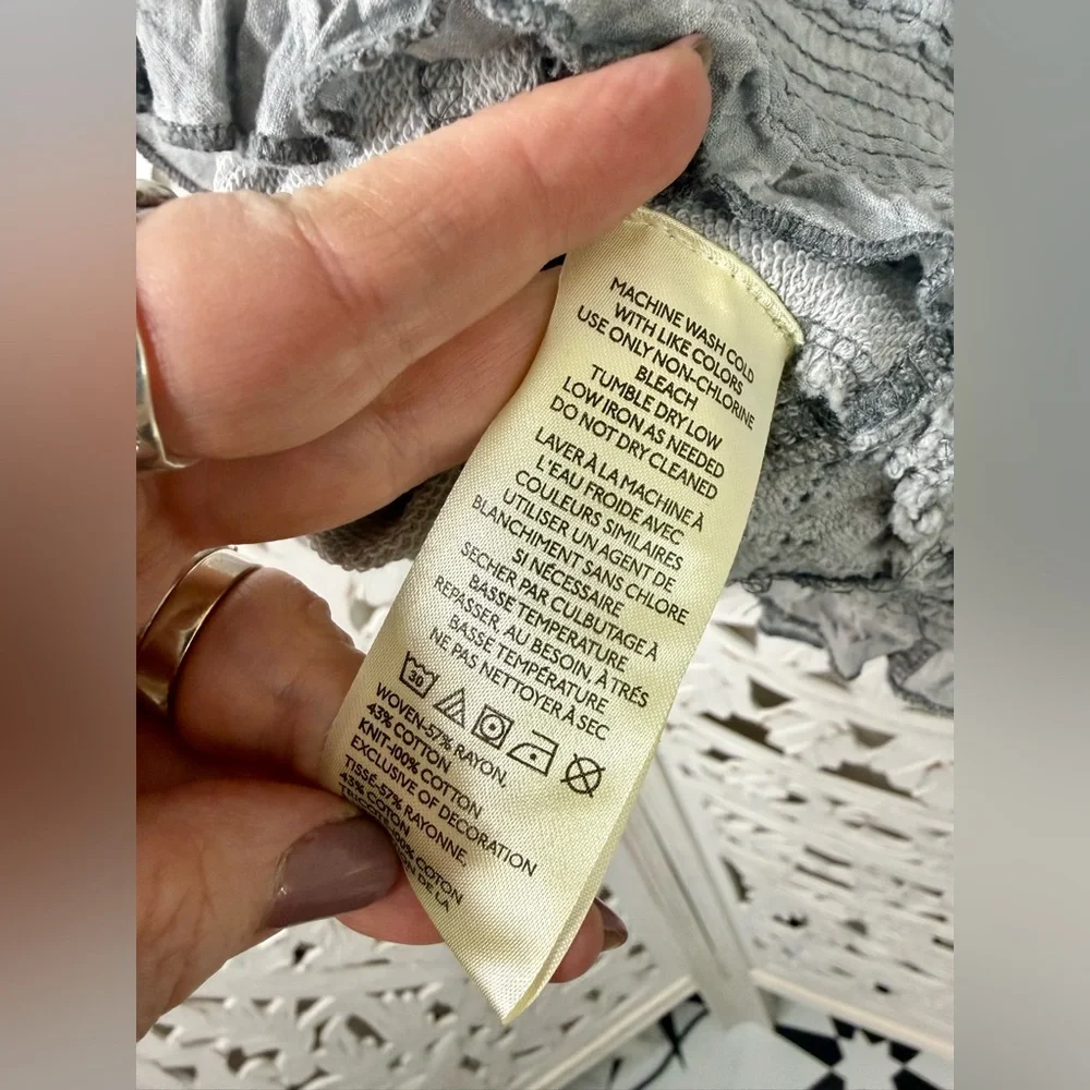 Pilcro Cropped Babydoll Blue/Gray Ruffle Sweatshirt - Picture 6 of 7